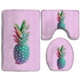 thumbnail image 1 of PUDMAD Pink Pineapple 3 Piece Bathroom Rugs Set Bath Rug Contour Mat and Toilet Lid Cover, 1 of 2