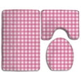 thumbnail image 1 of PUDMAD Pink Plaid 3 Piece Bathroom Rugs Set Bath Rug Contour Mat and Toilet Lid Cover, 1 of 2