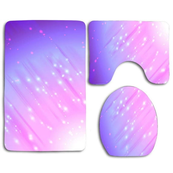 PUDMAD Pink Purple 3 Piece Bathroom Rugs Set Bath Rug Contour Mat and Toilet Lid Cover
