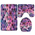 thumbnail image 1 of PUDMAD Pink Purple Glitter Mermaid Scales 3 Piece Bathroom Rugs Set Bath Rug Contour Mat and Toilet Lid Cover, 1 of 2