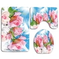 thumbnail image 1 of PUDMAD Pink Roses Turtle Doves 3 Piece Bathroom Rugs Set Bath Rug Contour Mat and Toilet Lid Cover, 1 of 2