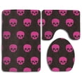 thumbnail image 1 of PUDMAD Pink Skull Black 3 Piece Bathroom Rugs Set Bath Rug Contour Mat and Toilet Lid Cover, 1 of 2