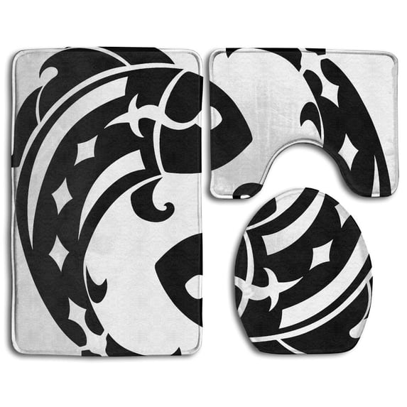 PUDMAD Pisces 3 Piece Bathroom Rugs Set Bath Rug Contour Mat and Toilet Lid Cover