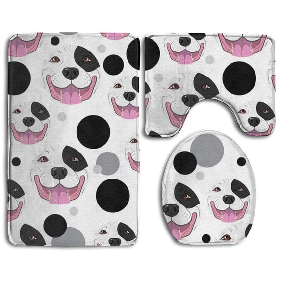 PUDMAD Pitbull Face 3 Piece Bathroom Rugs Set Bath Rug Contour Mat and Toilet Lid Cover