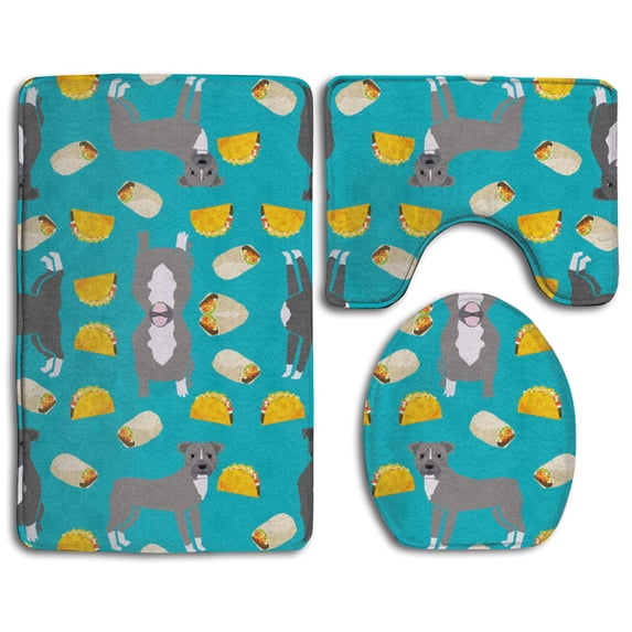 PUDMAD Pitbull Taco Dogs and Burritos 3 Piece Bathroom Rugs Set Bath Rug Contour Mat and Toilet Lid Cover