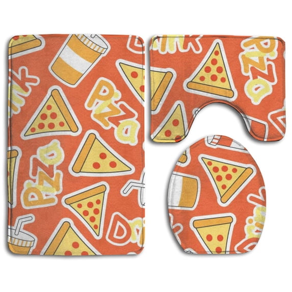 PUDMAD Pizza Food 3 Piece Bathroom Rugs Set Bath Rug Contour Mat and Toilet Lid Cover