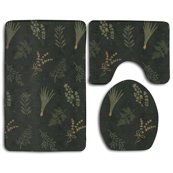 PUDMAD Plant Leaf Species 3 Piece Bathroom Rugs Set Bath Rug Contour Mat and Toilet Lid Cover
