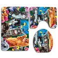 thumbnail image 1 of PUDMAD Play Cat Garden Butteflies Pet 3 Piece Bathroom Rugs Set Bath Rug Contour Mat and Toilet Lid Cover, 1 of 2