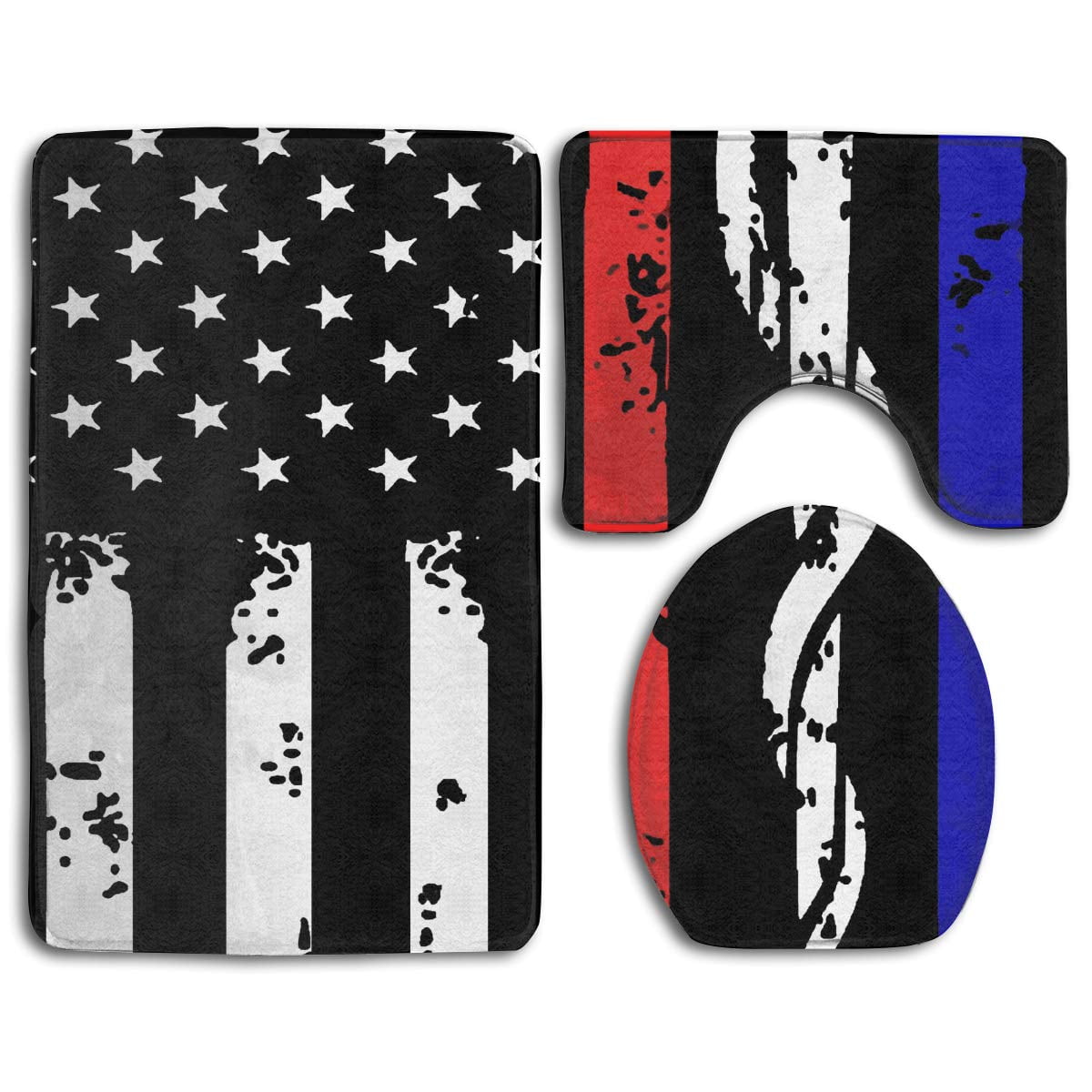 PUDMAD Police Firefighter EMT Flag 3 Piece Bathroom Rugs Set Bath Rug ...