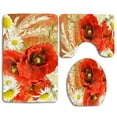 thumbnail image 1 of PUDMAD Poppy Daisy Autumn 3 Piece Bathroom Rugs Set Bath Rug Contour Mat and Toilet Lid Cover, 1 of 2