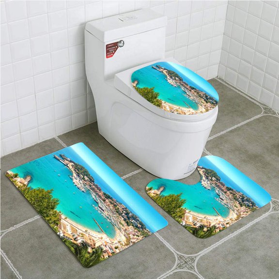 PUDMAD Port de Soller Mallorca Spain 3 Piece Bathroom Rugs Set Bath Rug Contour Mat and Toilet Lid Cover
