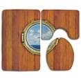 thumbnail image 1 of PUDMAD Porthole Wooden Window Ship Old Sailing Vessel 3 Piece Bathroom Rugs Set Bath Rug Contour Mat and Toilet Lid Cover, 1 of 2