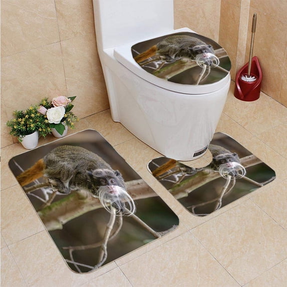 PUDMAD Portrait a n Emperor Tamarin 3 Piece Bathroom Rugs Set Bath Rug Contour Mat and Toilet Lid Cover