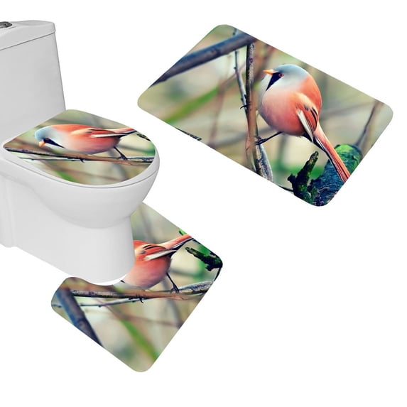 PUDMAD Pretty Bird Sit 3 Piece Bathroom Rugs Set Bath Rug Contour Mat and Toilet Lid Cover