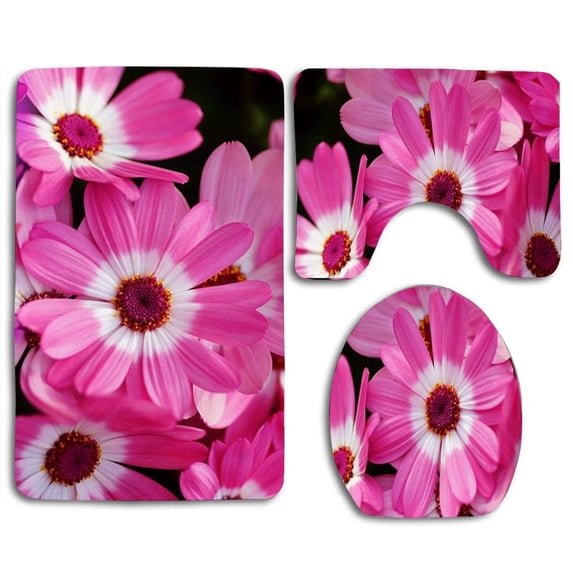 PUDMAD Pretty Daisy Flower 3 Piece Bathroom Rugs Set Bath Rug Contour Mat and Toilet Lid Cover