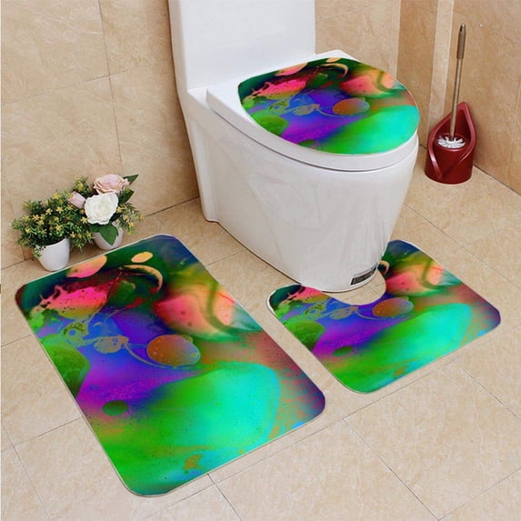 PUDMAD Primordial Soup Space Science Fantasy Abstract s 3 Piece Bathroom Rugs Set Bath Rug Contour Mat and Toilet Lid Cover