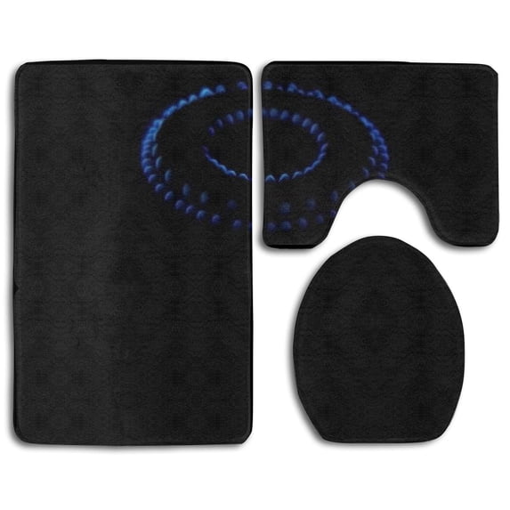 PUDMAD Propane Stove Gas Fire Blue 3 Piece Bathroom Rugs Set Bath Rug Contour Mat and Toilet Lid Cover