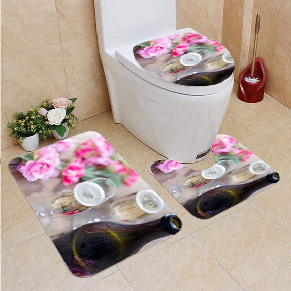 PUDMAD Prosecco in Garden 3 Piece Bathroom Rugs Set Bath Rug Contour Mat and Toilet Lid Cover