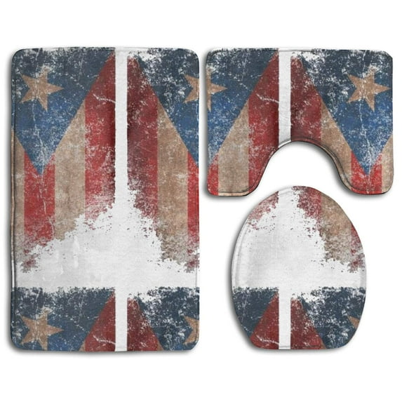 PUDMAD Puerto Rico Flag 3 Piece Bathroom Rugs Set Bath Rug Contour Mat and Toilet Lid Cover