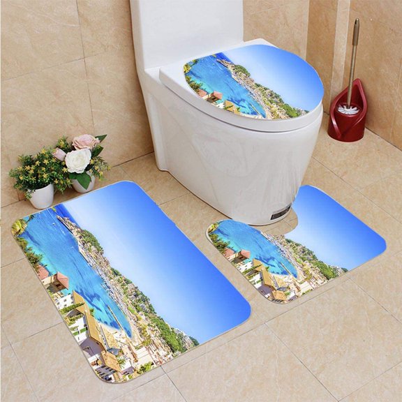 PUDMAD Puerto de Soller 3 Piece Bathroom Rugs Set Bath Rug Contour Mat and Toilet Lid Cover