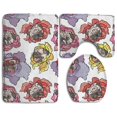 thumbnail image 1 of PUDMAD Pug Flowers 3 Piece Bathroom Rugs Set Bath Rug Contour Mat and Toilet Lid Cover, 1 of 2