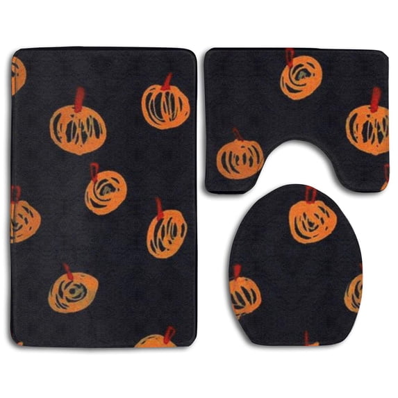 PUDMAD Pumpkin Spot 3 Piece Bathroom Rugs Set Bath Rug Contour Mat and Toilet Lid Cover