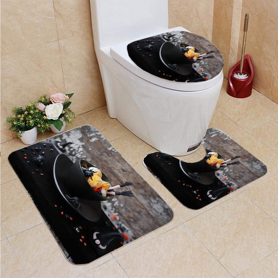 PUDMAD Pumpkin ice Cream 3 Piece Bathroom Rugs Set Bath Rug Contour Mat and Toilet Lid Cover
