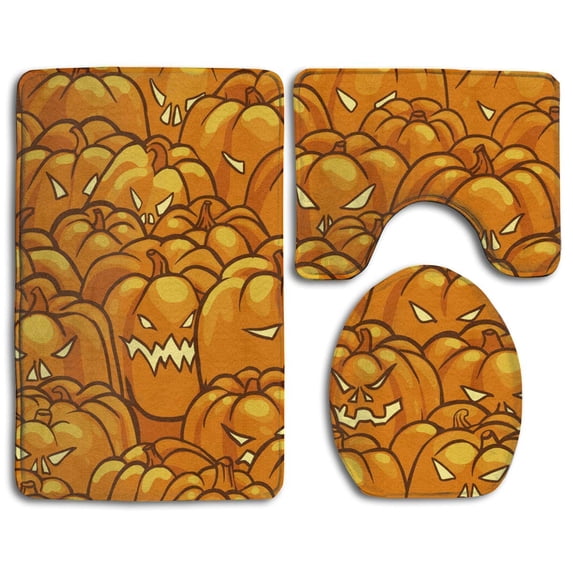 PUDMAD Pumpkins Halloween 3 Piece Bathroom Rugs Set Bath Rug Contour Mat and Toilet Lid Cover