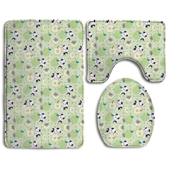 PUDMAD Puppy Dog Likes To Eat Pear 3 Piece Bathroom Rugs Set Bath Rug Contour Mat and Toilet Lid Cover