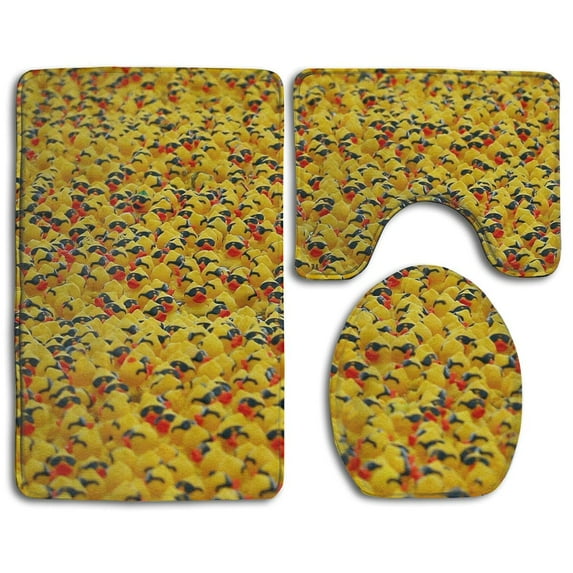 PUDMAD Rubber Ducky Sunglasses 3 Piece Bathroom Rugs Set Bath Rug Contour Mat and Toilet Lid Cover
