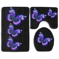 thumbnail image 1 of PUDMAD Purple Butterfly 3 Piece Bathroom Rugs Set Bath Rug Contour Mat and Toilet Lid Cover, 1 of 2
