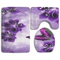 thumbnail image 1 of PUDMAD Purple Butterfly Art 3 Piece Bathroom Rugs Set Bath Rug Contour Mat and Toilet Lid Cover, 1 of 2