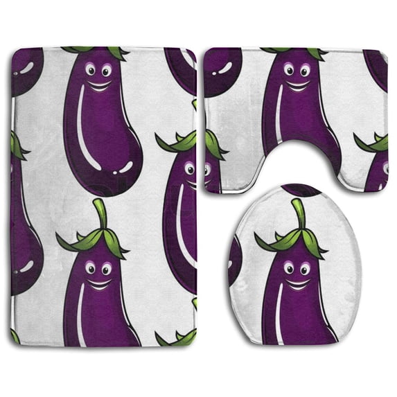 PUDMAD Purple Eggplant 3 Piece Bathroom Rugs Set Bath Rug Contour Mat and Toilet Lid Cover