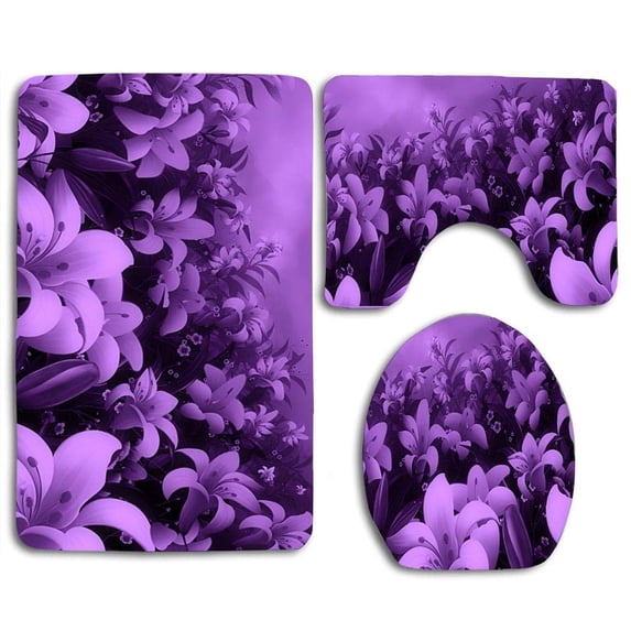 PUDMAD Purple Everywhere 3 Piece Bathroom Rugs Set Bath Rug Contour Mat and Toilet Lid Cover