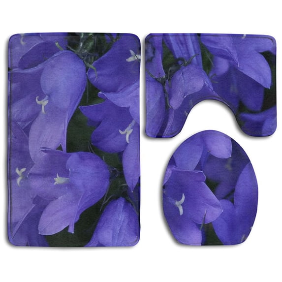 PUDMAD Purple Flowers 3 Piece Bathroom Rugs Set Bath Rug Contour Mat and Toilet Lid Cover