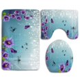 thumbnail image 1 of PUDMAD Purple Flowers Abstract 3 Piece Bathroom Rugs Set Bath Rug Contour Mat and Toilet Lid Cover, 1 of 2