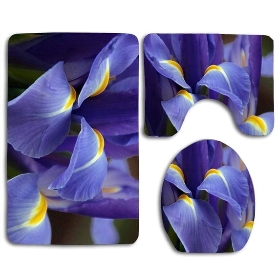 PUDMAD Purple Great Flower 3 Piece Bathroom Rugs Set Bath Rug Contour Mat and Toilet Lid Cover
