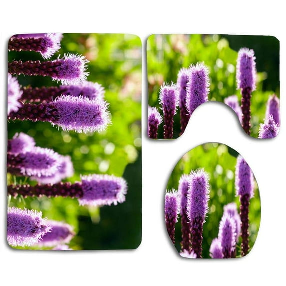 PUDMAD Purple Liatris 3 Piece Bathroom Rugs Set Bath Rug Contour Mat and Toilet Lid Cover