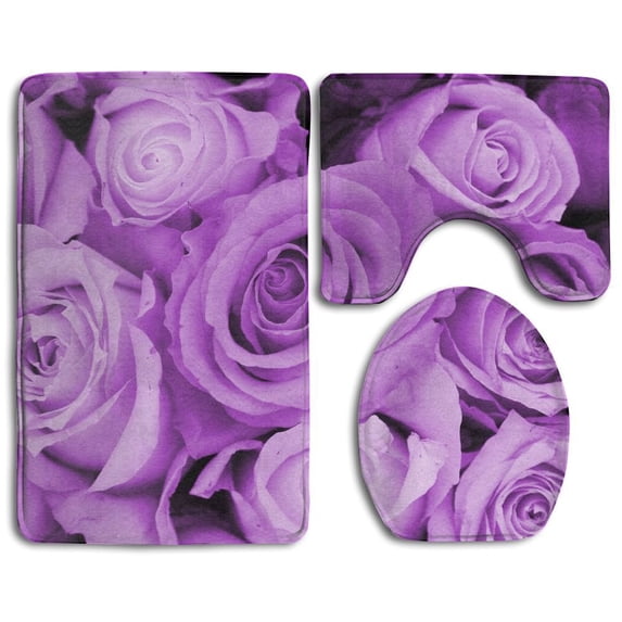 PUDMAD Purple Roses Wedding Arrangement 3 Piece Bathroom Rugs Set Bath Rug Contour Mat and Toilet Lid Cover
