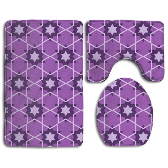 PUDMAD Purple Star Set 3 Piece Bathroom Rugs Set Bath Rug Contour Mat and Toilet Lid Cover