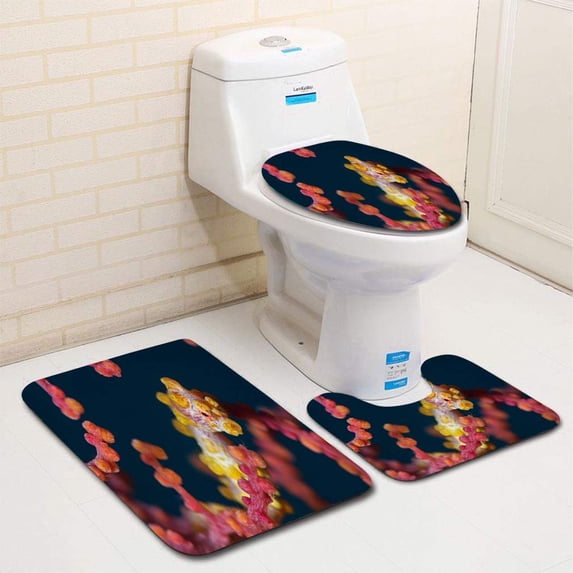 PUDMAD Pygmy Seahorse Gelbes Zwerg Seepferdchen 3 Piece Bathroom Rugs Set Bath Rug Contour Mat and Toilet Lid Cover