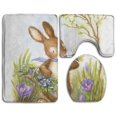 thumbnail image 1 of PUDMAD Rabbit Flower Butterfly 3 Piece Bathroom Rugs Set Bath Rug Contour Mat and Toilet Lid Cover, 1 of 2
