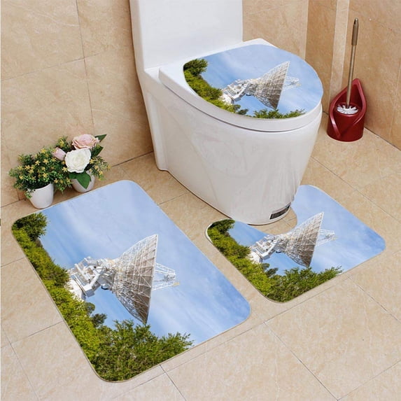 PUDMAD Radio Telescope 3 Piece Bathroom Rugs Set Bath Rug Contour Mat and Toilet Lid Cover