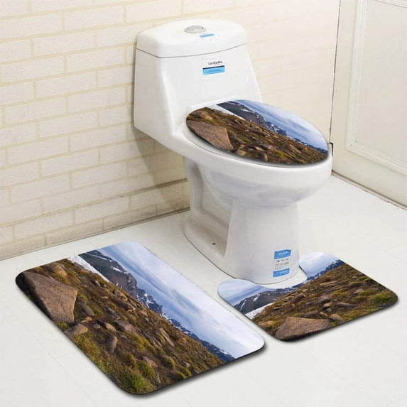PUDMAD Rain Over Alpine Tundra 3 Piece Bathroom Rugs Set Bath Rug Contour Mat and Toilet Lid Cover