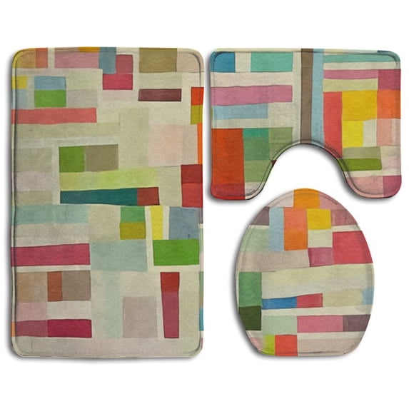PUDMAD Rainbow Bar 3 Piece Bathroom Rugs Set Bath Rug Contour Mat and Toilet Lid Cover