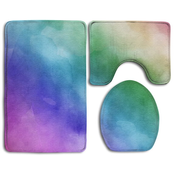 PUDMAD Rainbow Colors 3 Piece Bathroom Rugs Set Bath Rug Contour Mat and Toilet Lid Cover