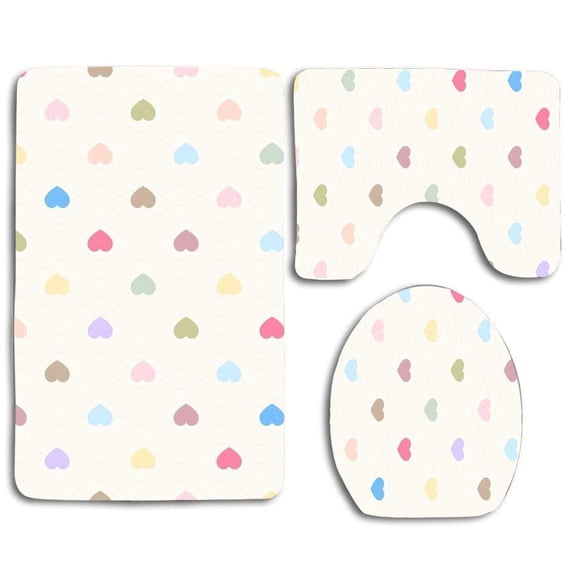 PUDMAD Rainbow Hearts 3 Piece Bathroom Rugs Set Bath Rug Contour Mat and Toilet Lid Cover