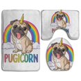 thumbnail image 1 of PUDMAD Rainbow Pug Unicorn 3 Piece Bathroom Rugs Set Bath Rug Contour Mat and Toilet Lid Cover, 1 of 2