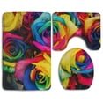 thumbnail image 1 of PUDMAD Rainbow Rose Petals 3 Piece Bathroom Rugs Set Bath Rug Contour Mat and Toilet Lid Cover, 1 of 2