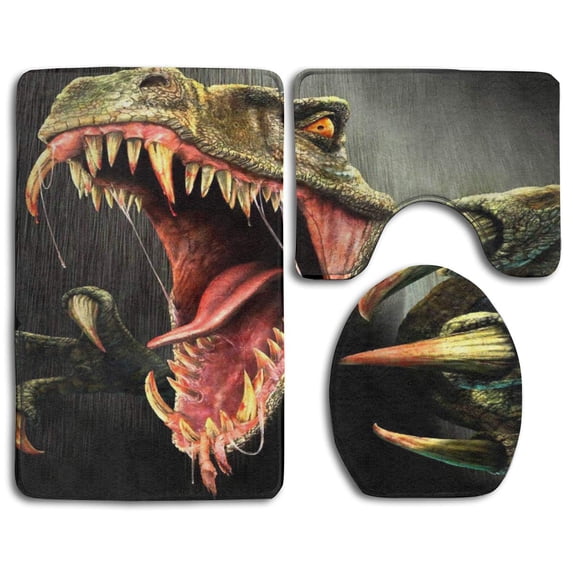 PUDMAD Raptor Turok 3 Piece Bathroom Rugs Set Bath Rug Contour Mat and Toilet Lid Cover